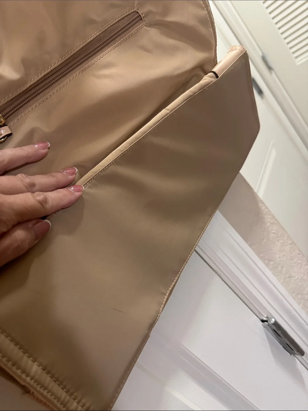 TB Tan Logo Tote with Patent Trim